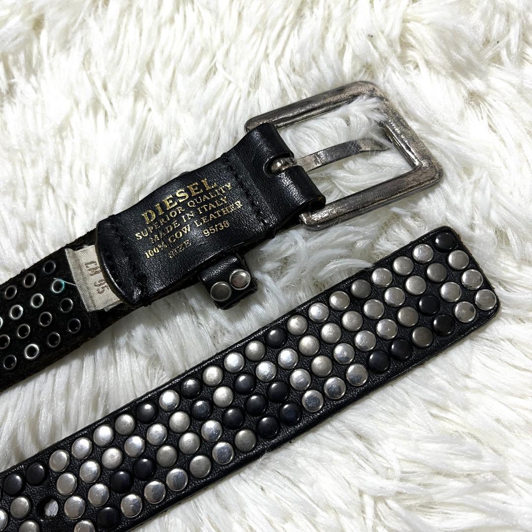 【希少・極上】DIESEL ディーゼル スタッズ ベルト 本革 イタリア製