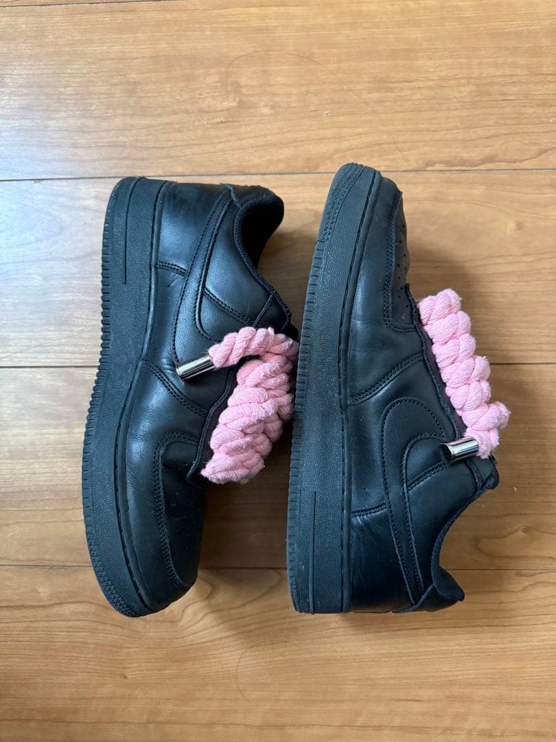 Nike Air Force 1 ブラック ピンクシューレース　ロープフォース
