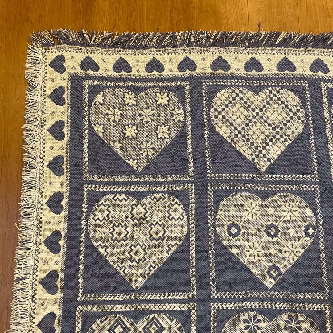 ヴィンテージ 北欧調 ゴブランラグ ハート柄 大判　両面配色