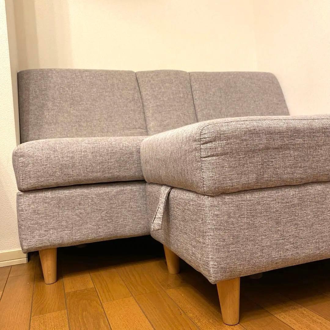 【ソファ部分のみ】グレー ソファ シングルベッド　オットマン付き　肘掛け付