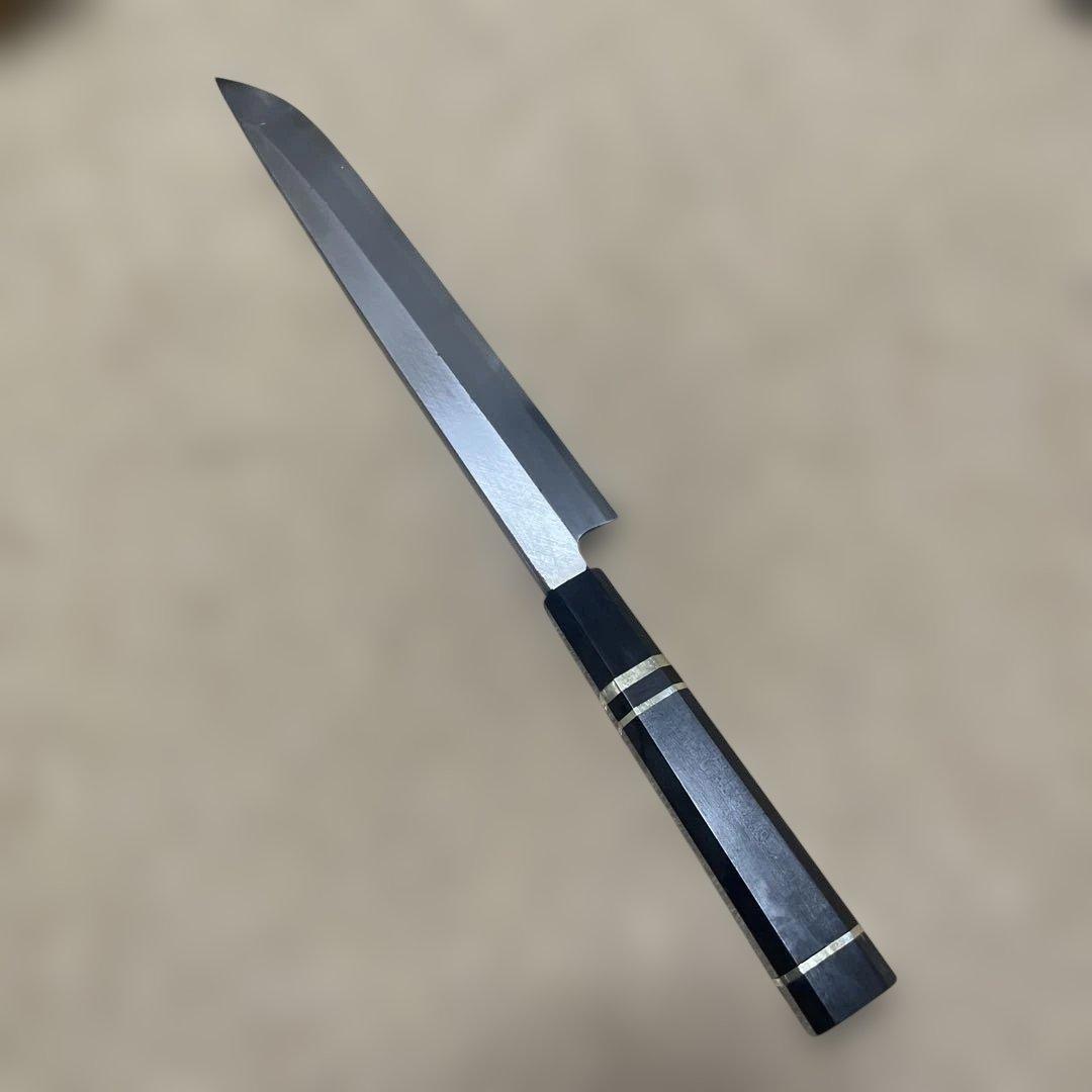 土日特売❗️和包丁　先丸包丁　黒水牛銀三本巻黒檀柄