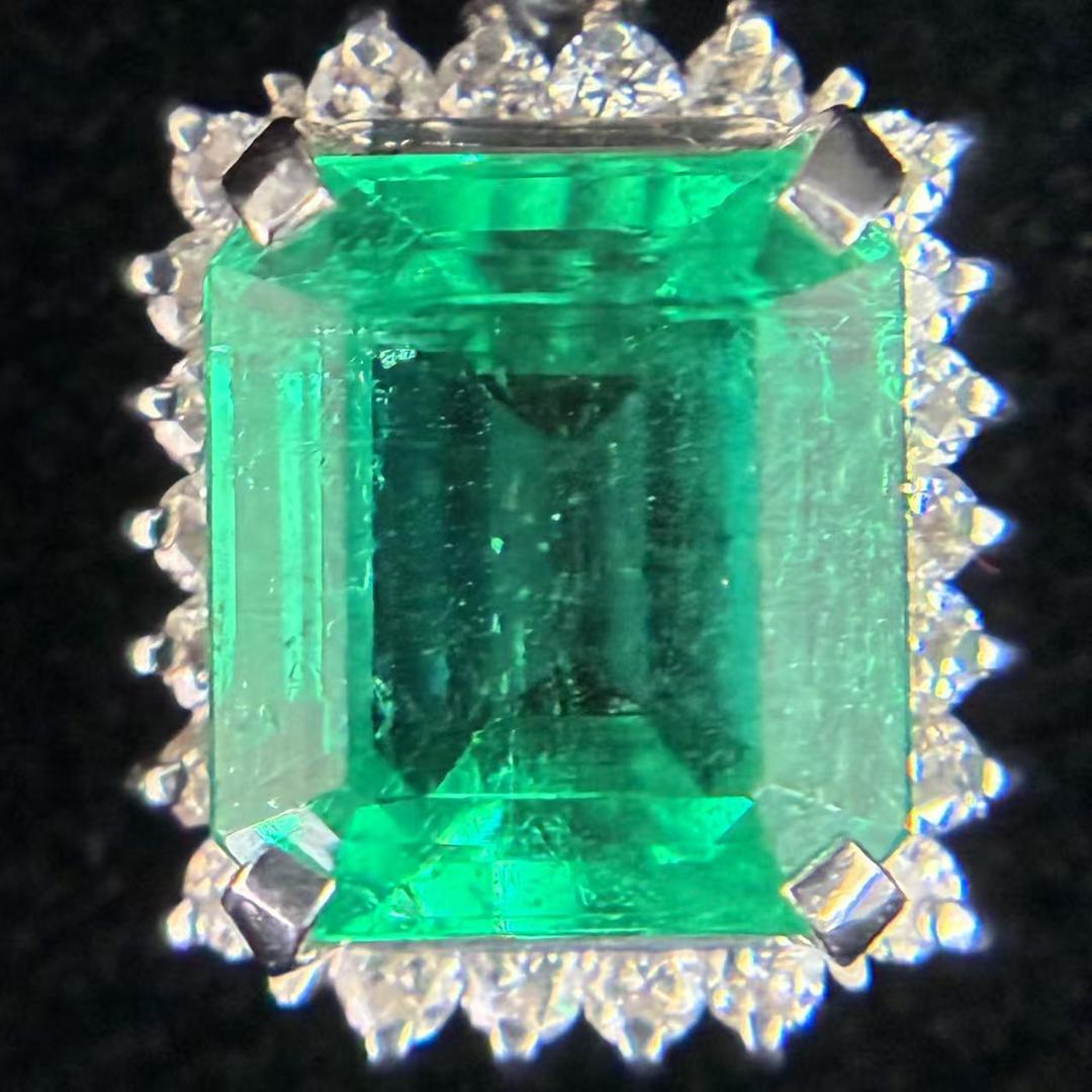 Pt900 2ct+エメラルド ダイヤモンド ペンダント