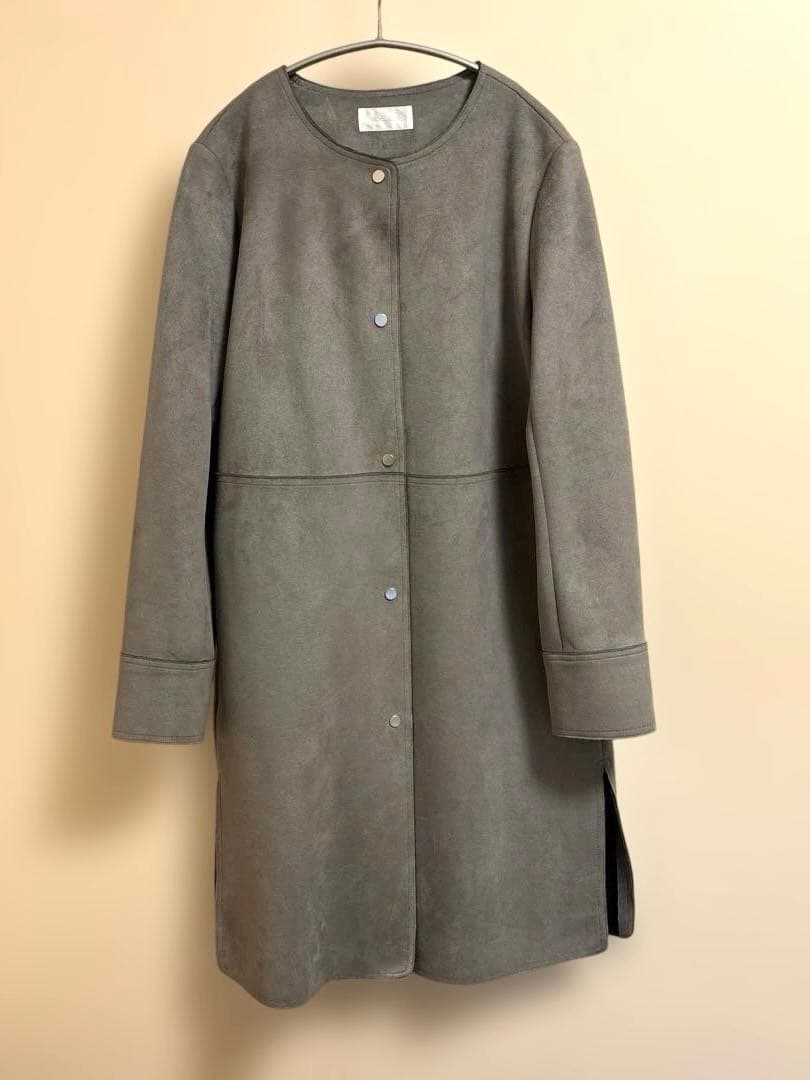 MICHEL  フェイクスウェードノーカラーコート/洗える