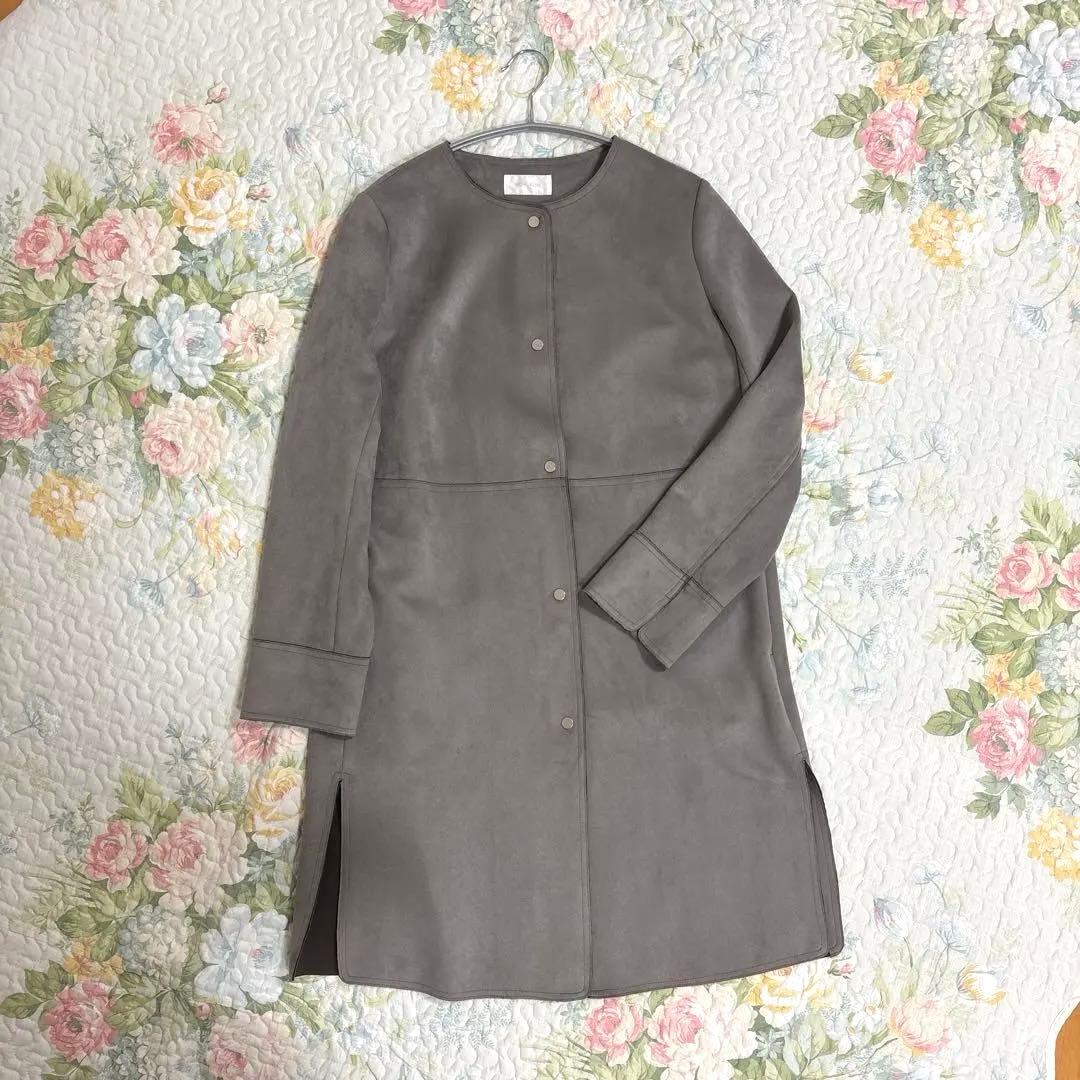 MICHEL  フェイクスウェードノーカラーコート/洗える