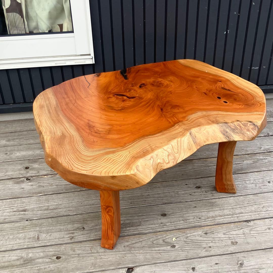 昭和レトロ 深谷木工 木製 天然木 欅材 一枚板 脚付き 座卓 センターテーブル