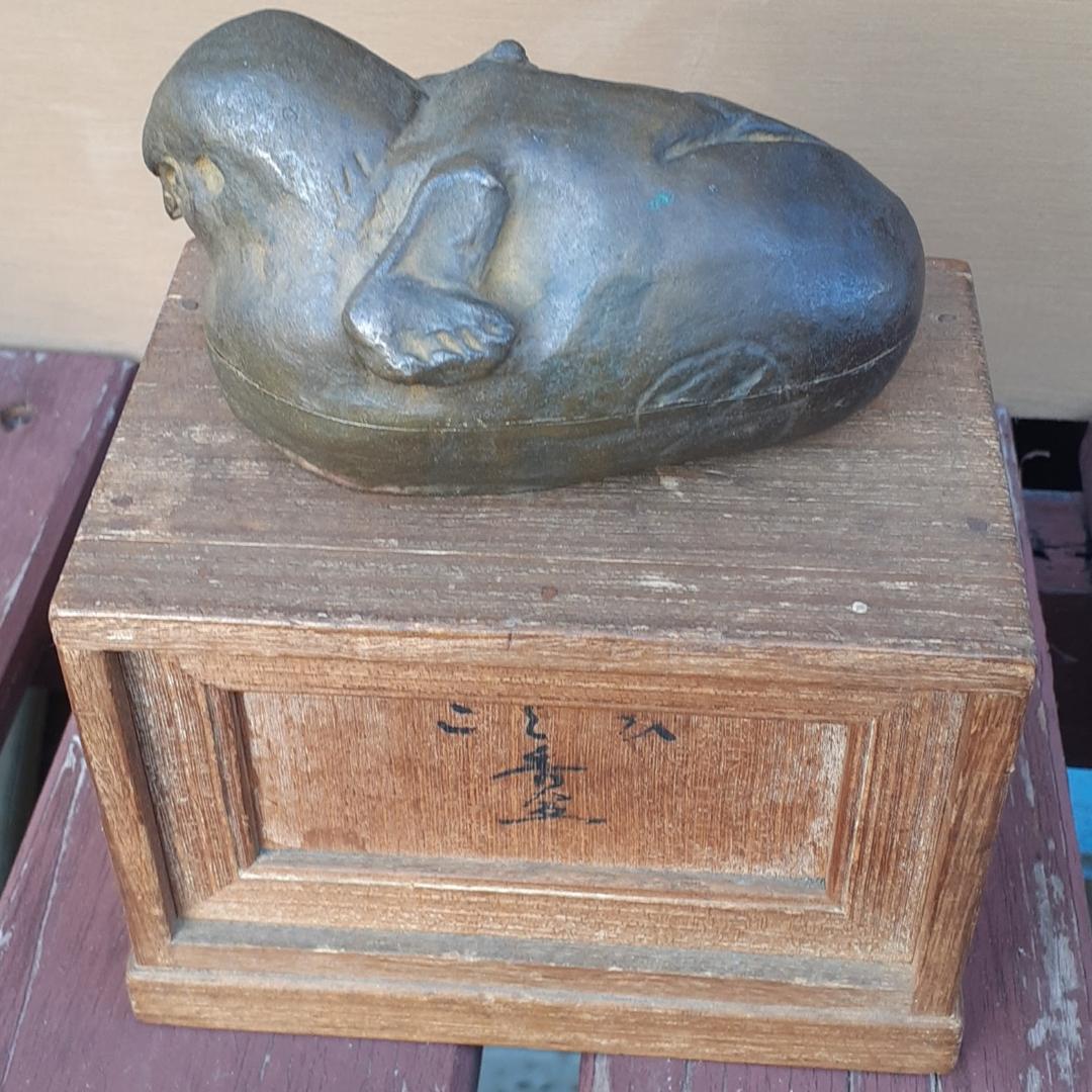 茶道具　鋳銅造り　ひよこ　香盆　香合　金箔　共箱　アンティーク　時代物