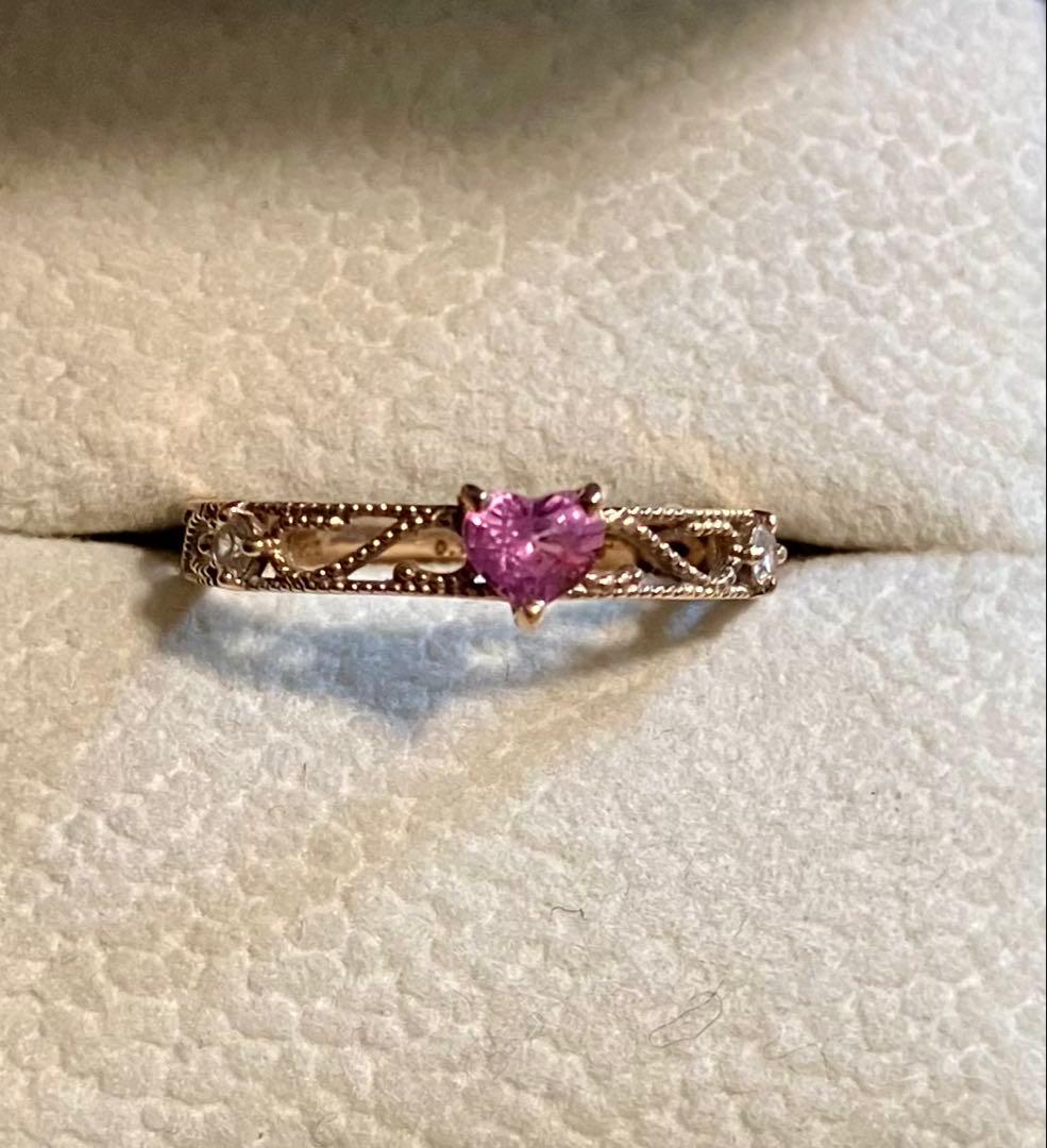 t*m様 K10＊パバラチアサファイアハート&ダイヤの透かしリングです