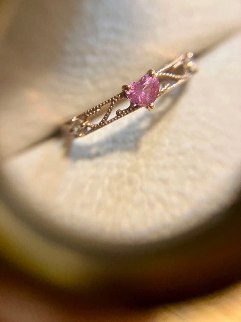 t*m様 K10＊パバラチアサファイアハート&ダイヤの透かしリングです