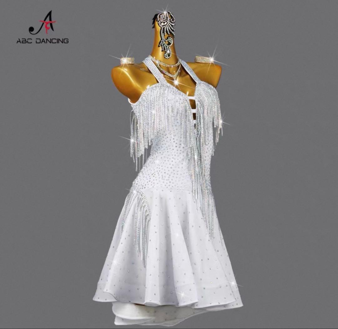 ホワイト フリンジ ダンスドレス 社交ダンスラテンダンス大会 試合 パーティー