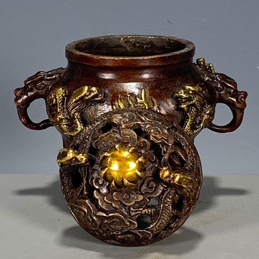 銅器 香炉 瑞獣三足九龍鼎薫香炉 風水 開運 工芸品 美術品 置物