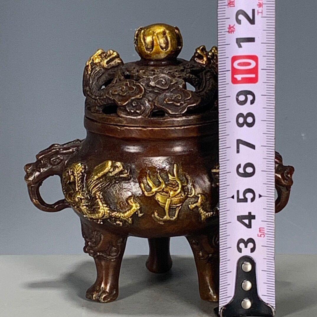 銅器 香炉 瑞獣三足九龍鼎薫香炉 風水 開運 工芸品 美術品 置物
