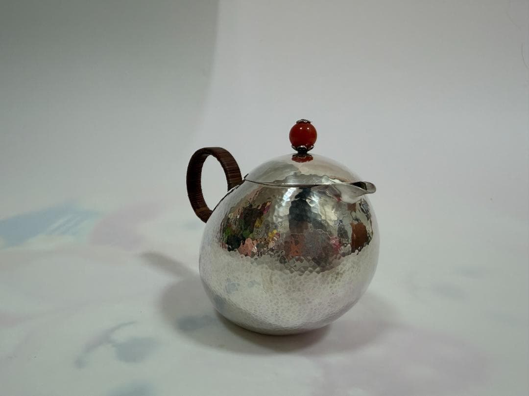 純銀製 鎚目 玉石摘 急須 銀瓶 煎茶道具