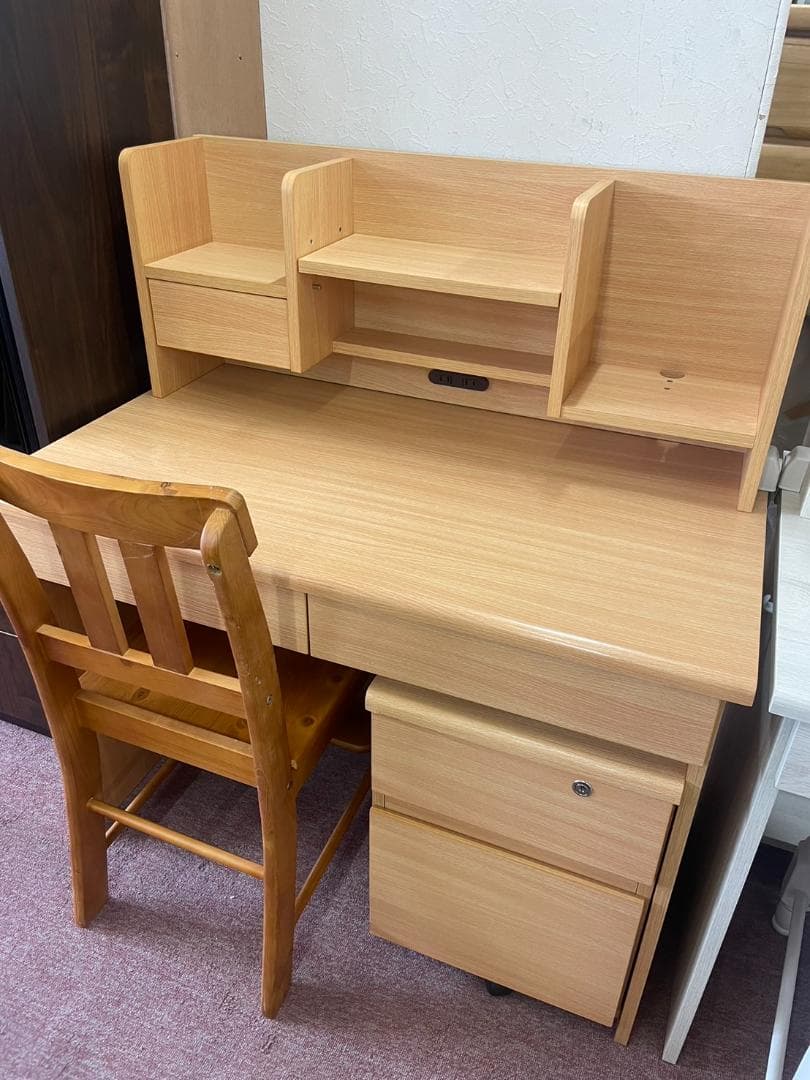 【新品】学習机　4点セット　学習デスク　デスクセット　勉強机　ナチュラル　北欧