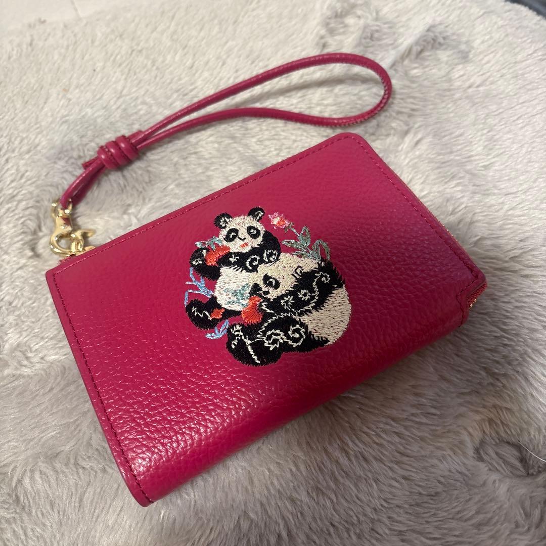ケイタマルヤマパンダ　イムラム　コラボ刺繍 二つ折り財布 ピンク