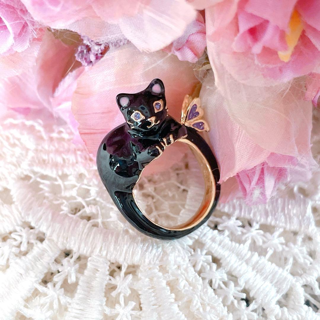 【未使用✨現行品】　ANNA SUI 猫モチーフ リング　黒猫