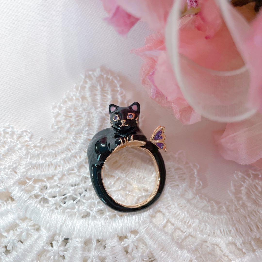 【未使用✨現行品】　ANNA SUI 猫モチーフ リング　黒猫