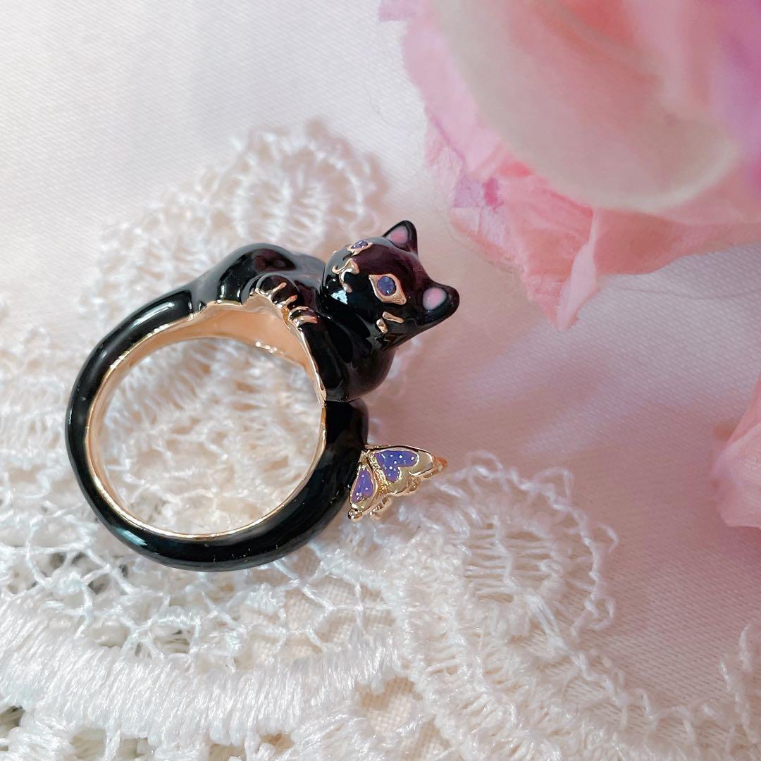 【未使用✨現行品】　ANNA SUI 猫モチーフ リング　黒猫