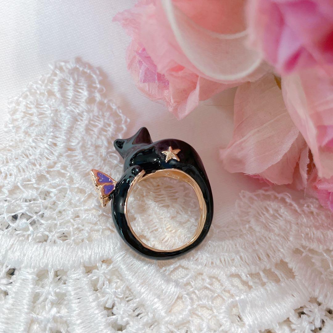 【未使用✨現行品】　ANNA SUI 猫モチーフ リング　黒猫