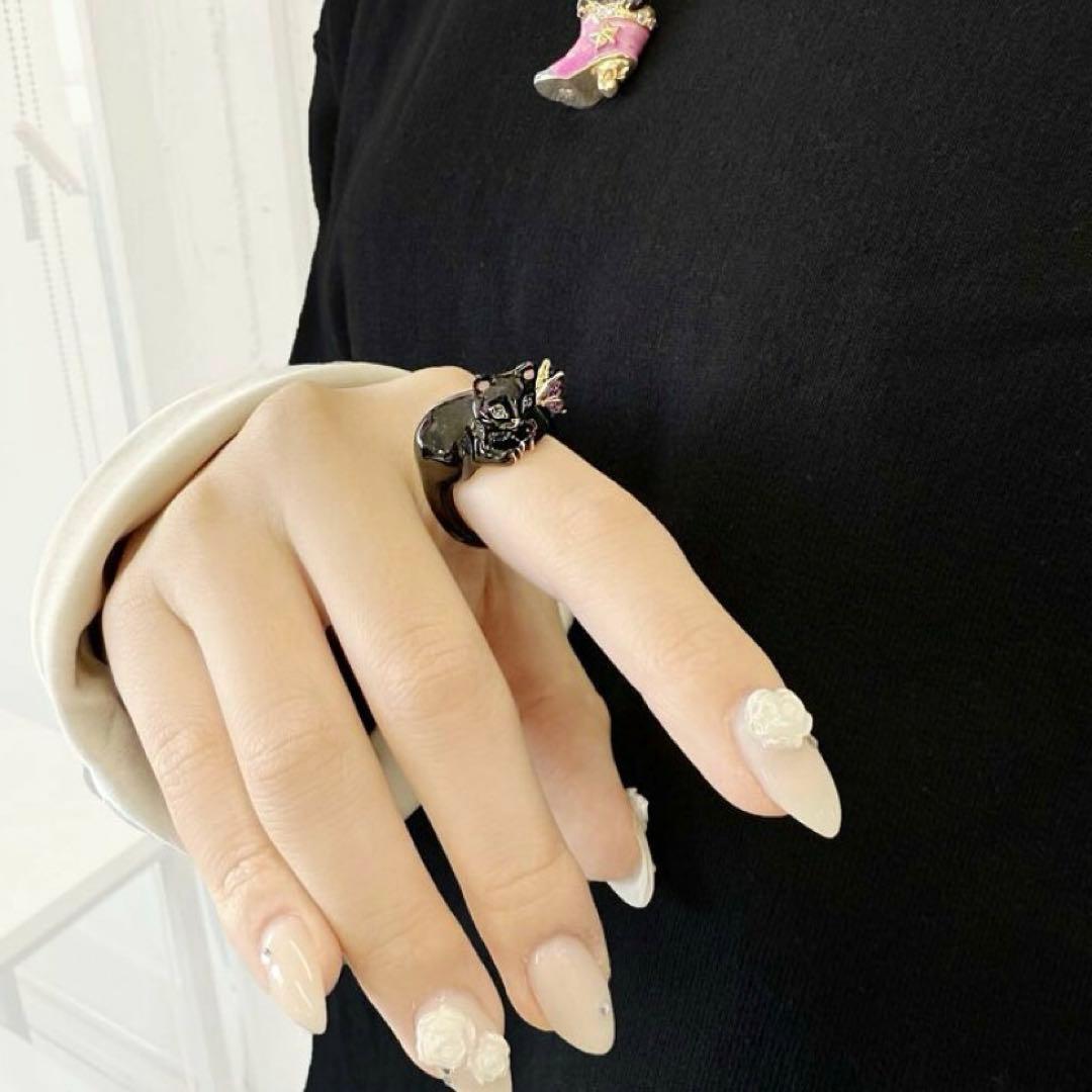 【未使用✨現行品】　ANNA SUI 猫モチーフ リング　黒猫