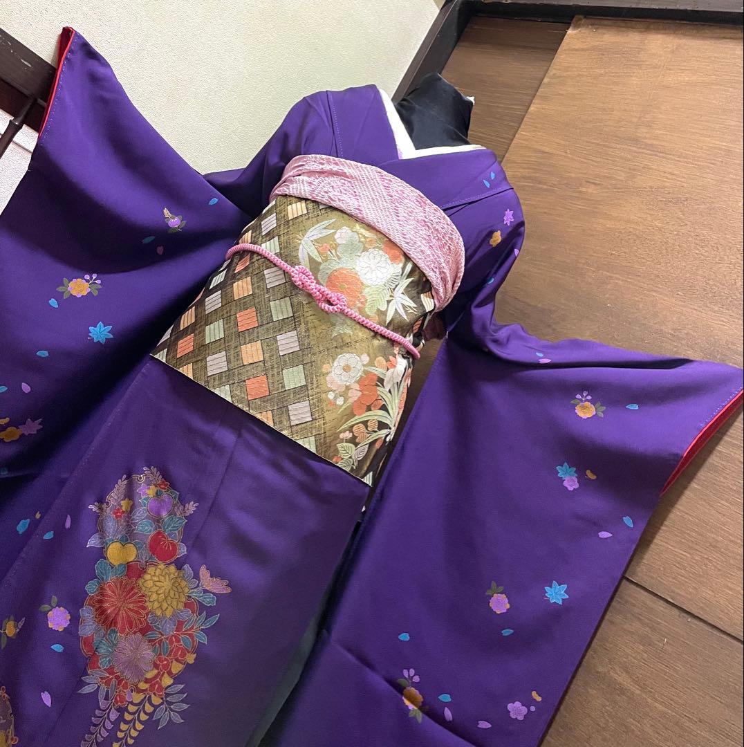 振袖 フルセット6点サイズＬ雪輪舞花文　金彩　正絹