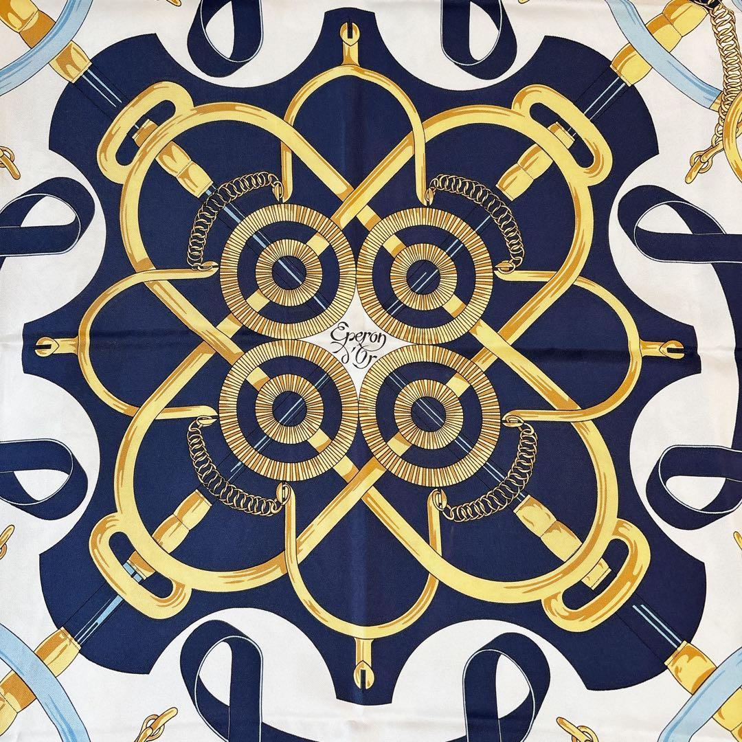 クリーニング済み❤️エルメス❤️カレ90❤️エプロンドール❤️ネイビー　レッド　馬具