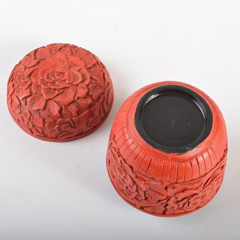 中国　堆朱　牡丹文　茶器　蓋物　棗　V　6434