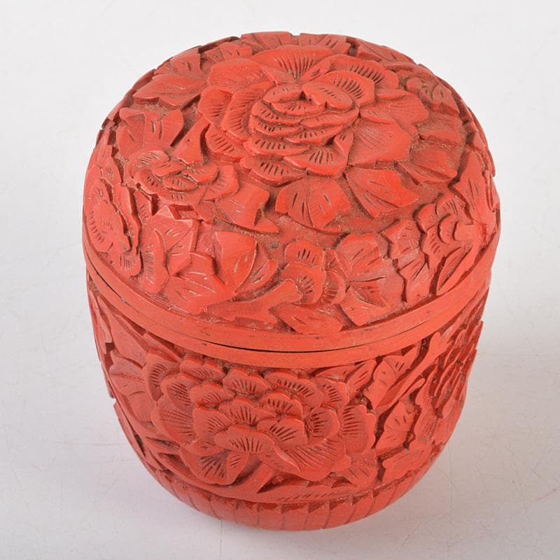 中国　堆朱　牡丹文　茶器　蓋物　棗　V　6434