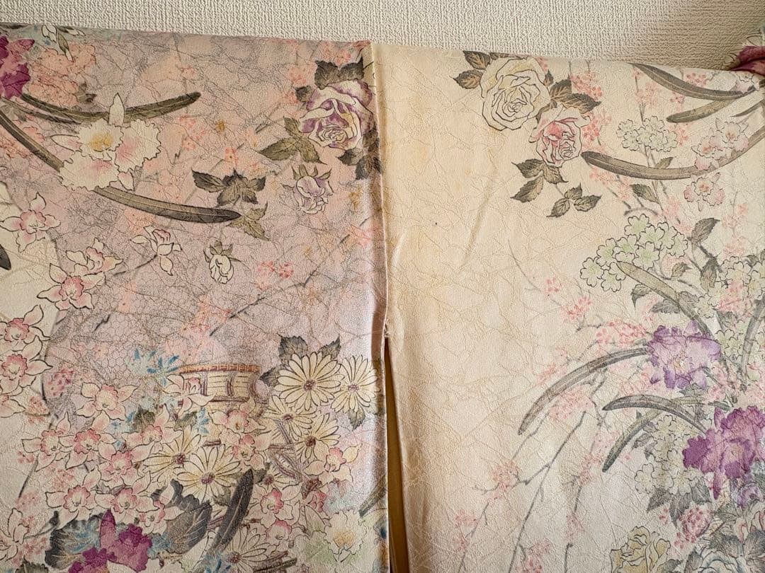 振袖セット 成人式応援 クリーム色系 紫系 ヴィンテージ MH2512261