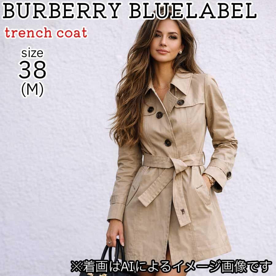バーバリーブルーレーベル トレンチコート ベルト ハリ感 ノバチェック M ロゴ