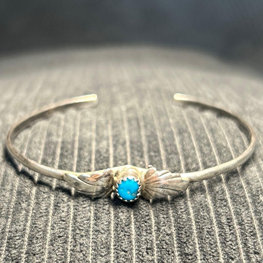NAVAJO ナバホ 刻印 ターコイズ　シルバー925 バングル リーフ