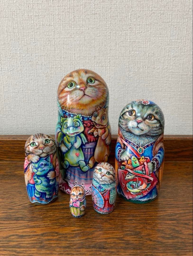 ロシア雑貨ネコマトリョーシカ『干支』｛5P)ドラゴン 龍 辰 猫 縁起物 ミラ作