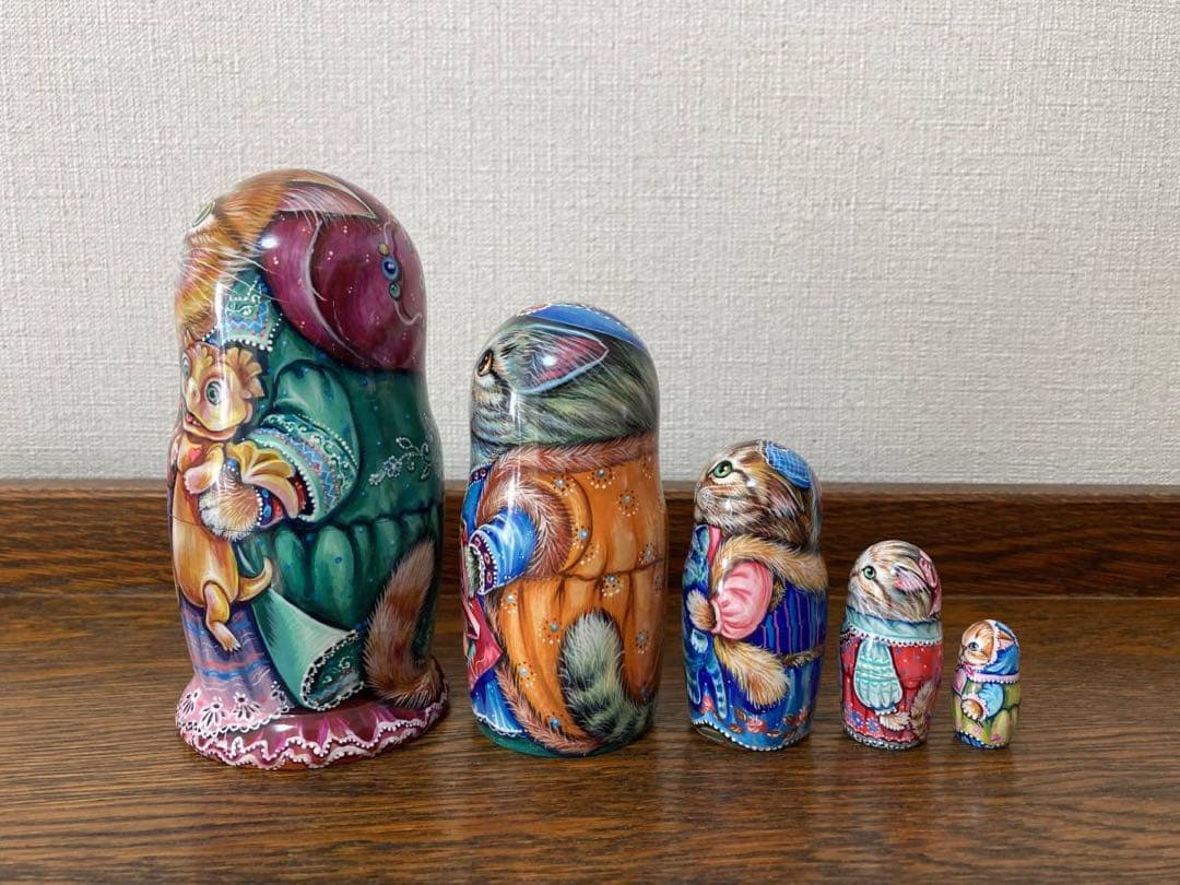 ロシア雑貨ネコマトリョーシカ『干支』｛5P)ドラゴン 龍 辰 猫 縁起物 ミラ作