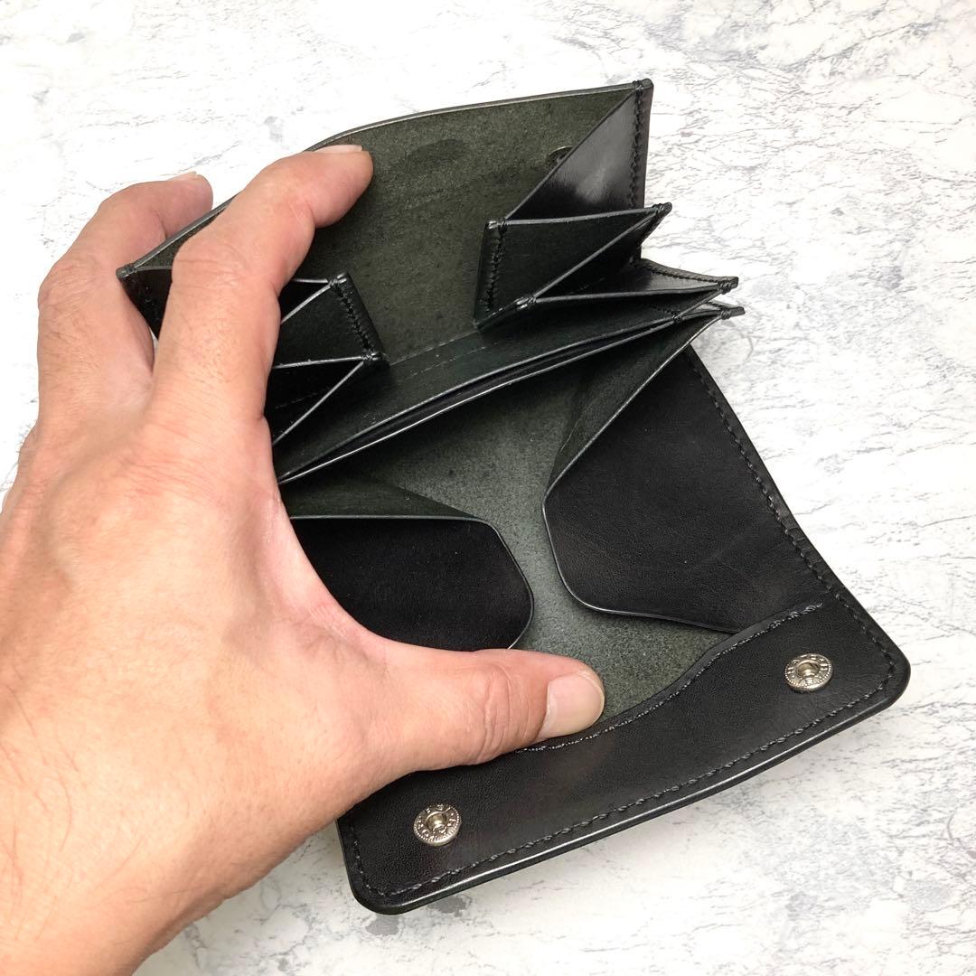 栃木レザー コンパクト財布 本革 ミドルウォレット レディース メンズ 黒