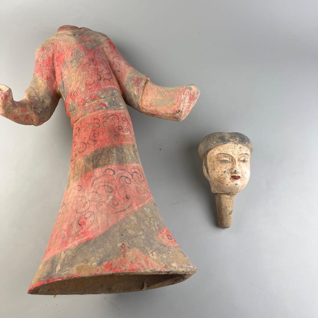 中国  漢女俑 立女俑 土器 彩陶 陶三彩 加彩 立像 女俑