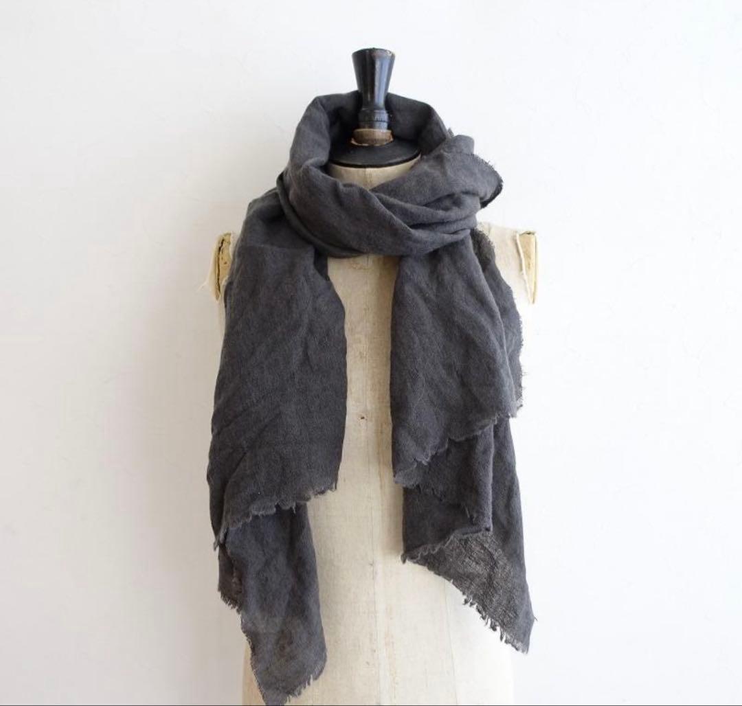 evam eva リネン　カシミヤ　ストール　ダークグレー 定価29,700円