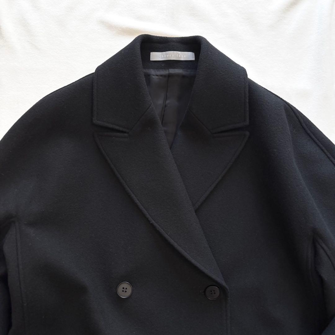 極美品☆セオリーリュクス　ダブルブレスト　ロングコート　チェスター　ウール　黒