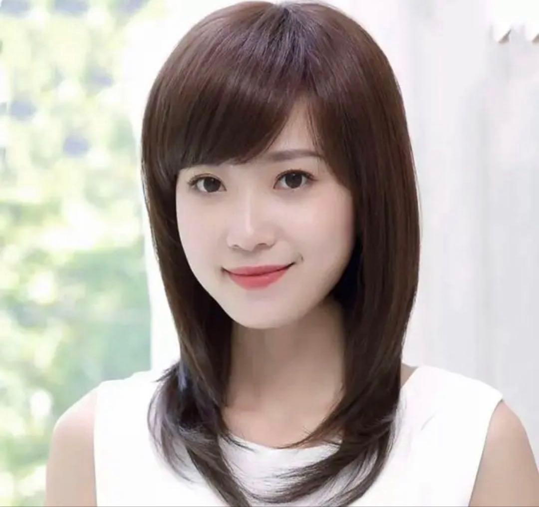 人毛100% ストレート サラサラ セミロング ウィッグ かつら　LV42