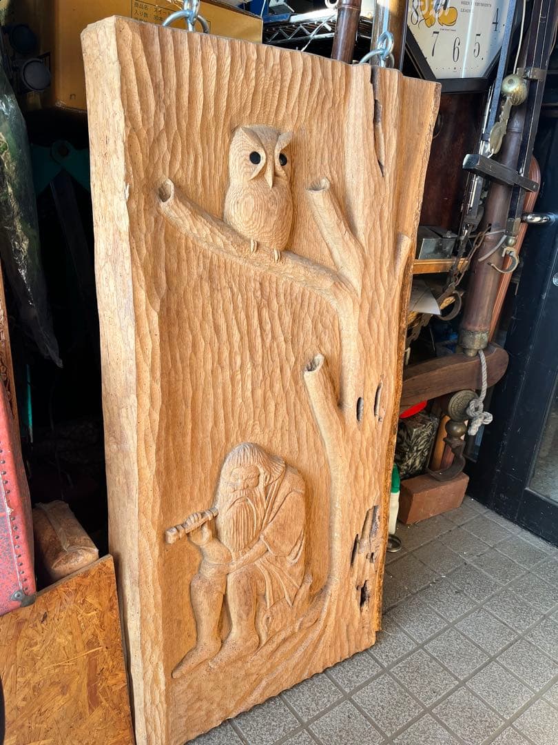 アイヌ木彫り壁掛け、アイヌ彫刻壁画 アイヌ特大壁掛.アイヌ木彫り衝立 103cm