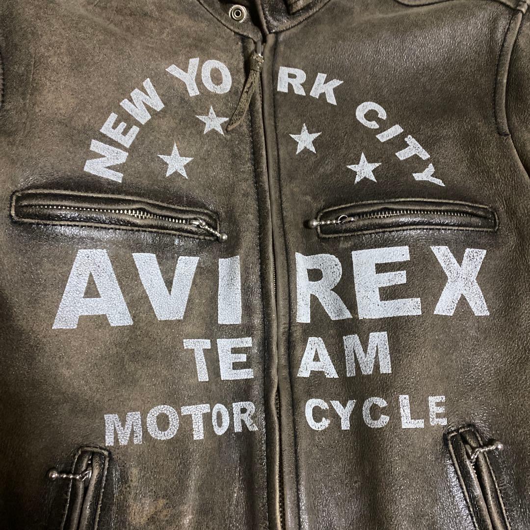 AVIREX ダークブラウン レザーライダースジャケットM