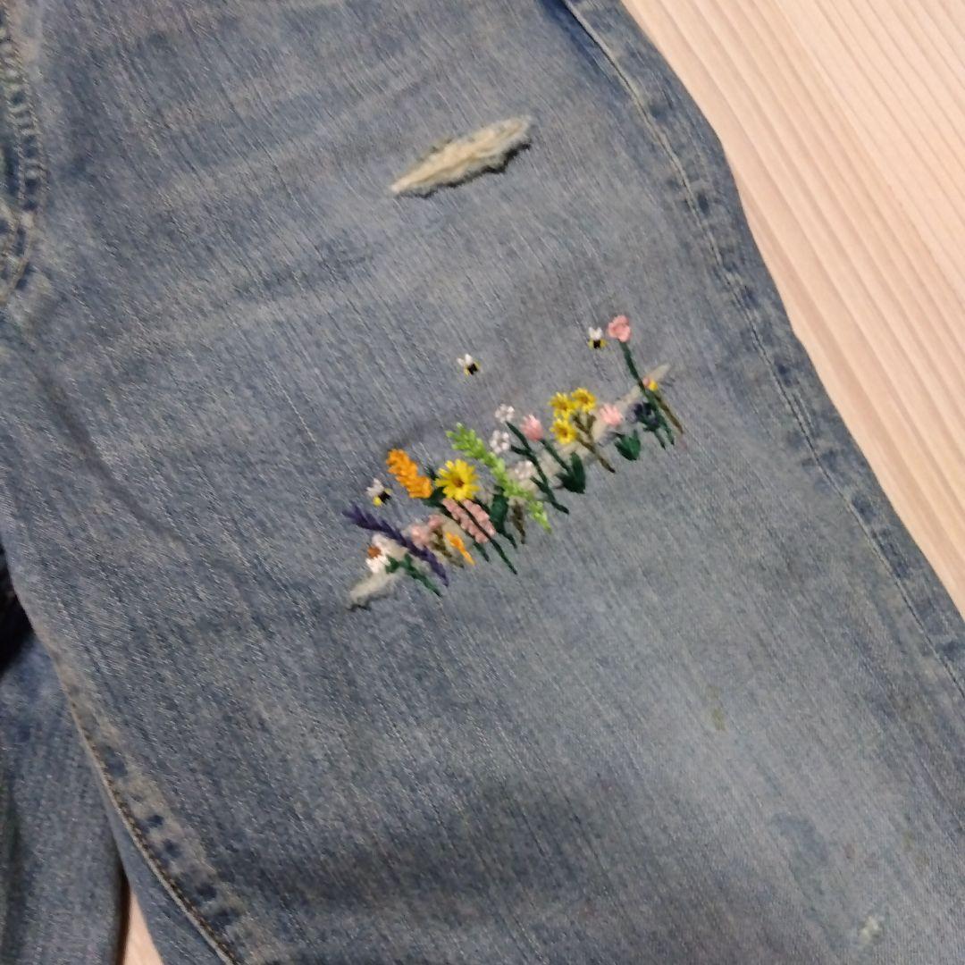 45R★ライ麦デニムのシャルロット5遖加工（フラワー・清）