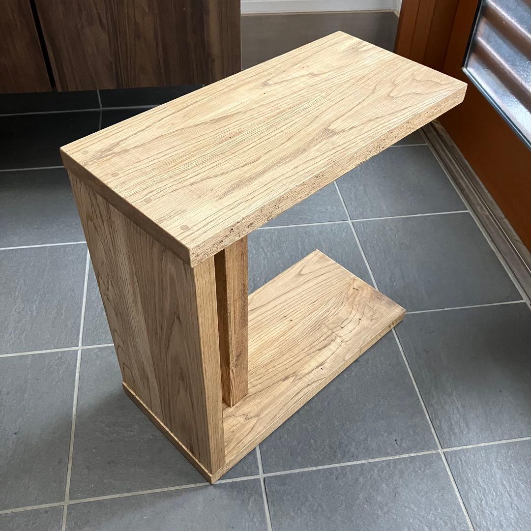 タモ古材　サイドテーブル　コの字