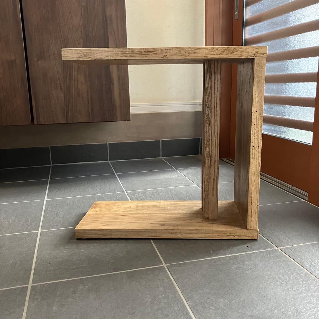 タモ古材　サイドテーブル　コの字