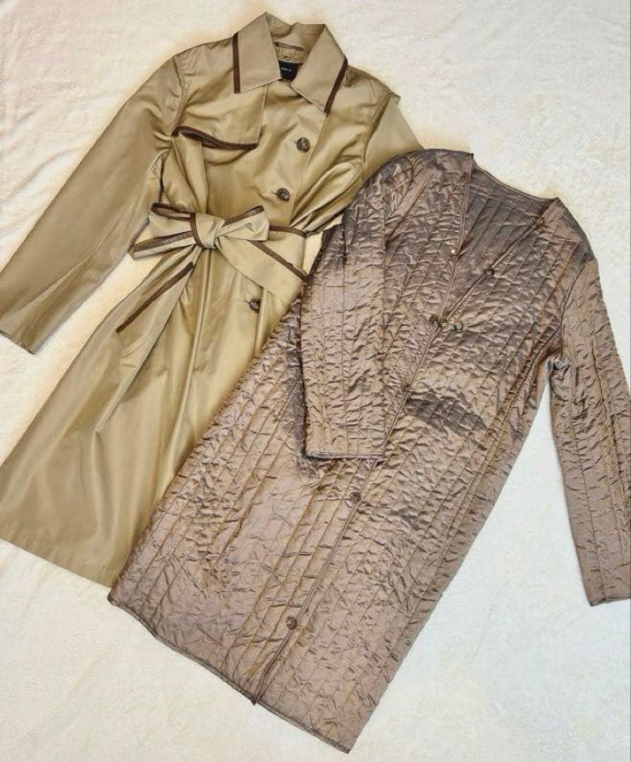 シルク　ロングコート　XL ライナー付き　トレンチコート　アクリス　Aライン