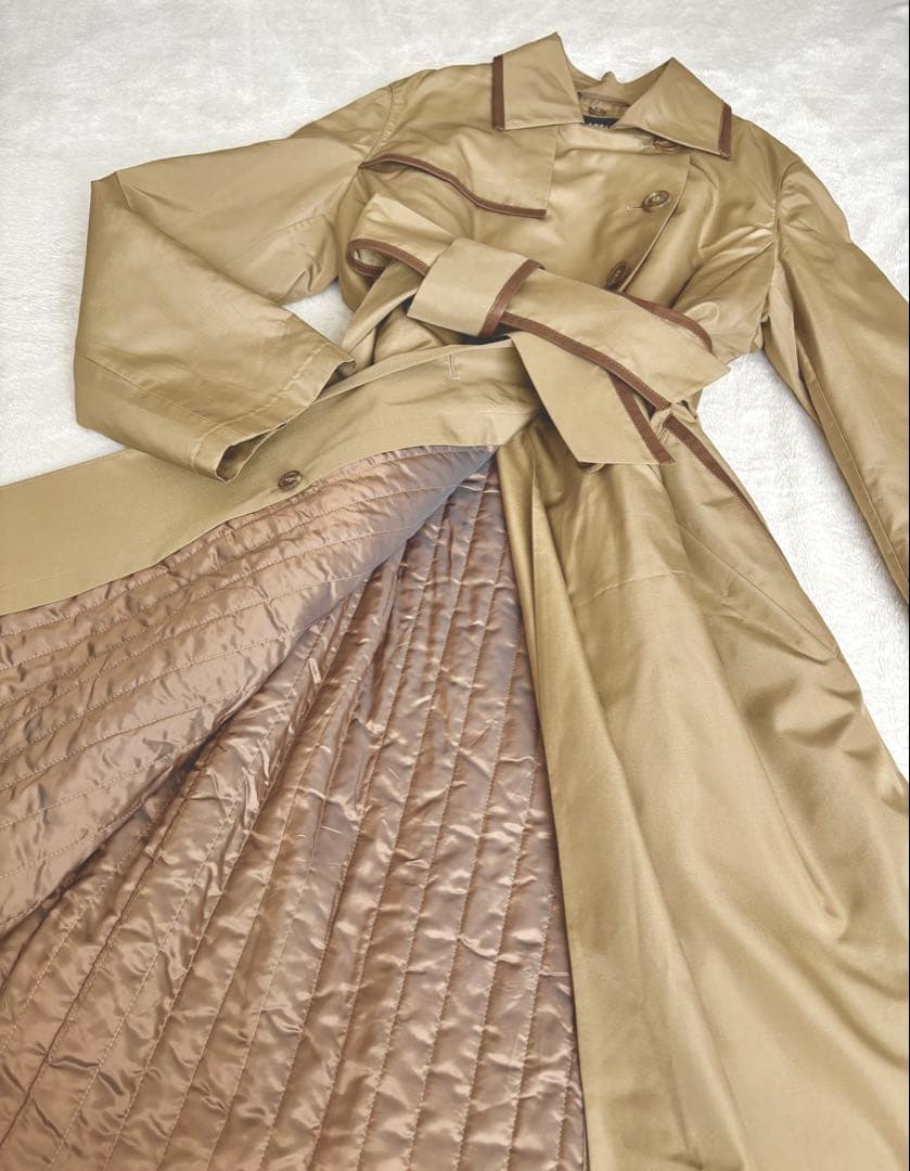 シルク　ロングコート　XL ライナー付き　トレンチコート　アクリス　Aライン