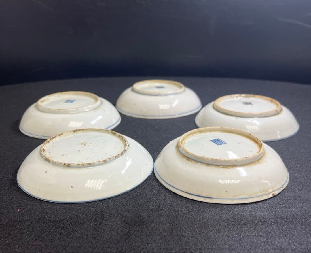 中国明時代　古染付龍図中皿10枚　木箱付　直径約13㎝　東Y8-0114☆2F