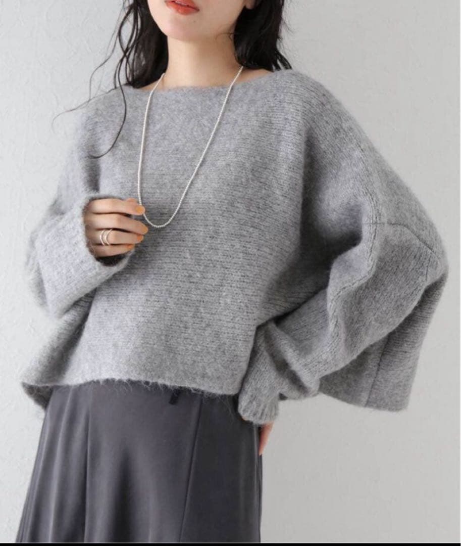 Plage アルパカMIXクロップドニット グレー