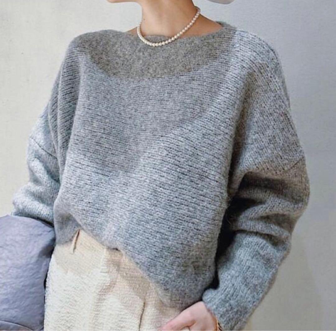 Plage アルパカMIXクロップドニット グレー