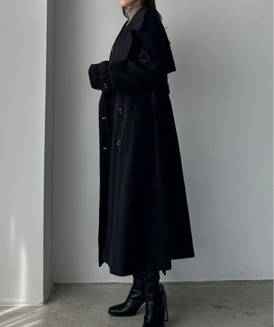 2wayハイネックウールライクウエストシェイプフレアコート　Mサイズ