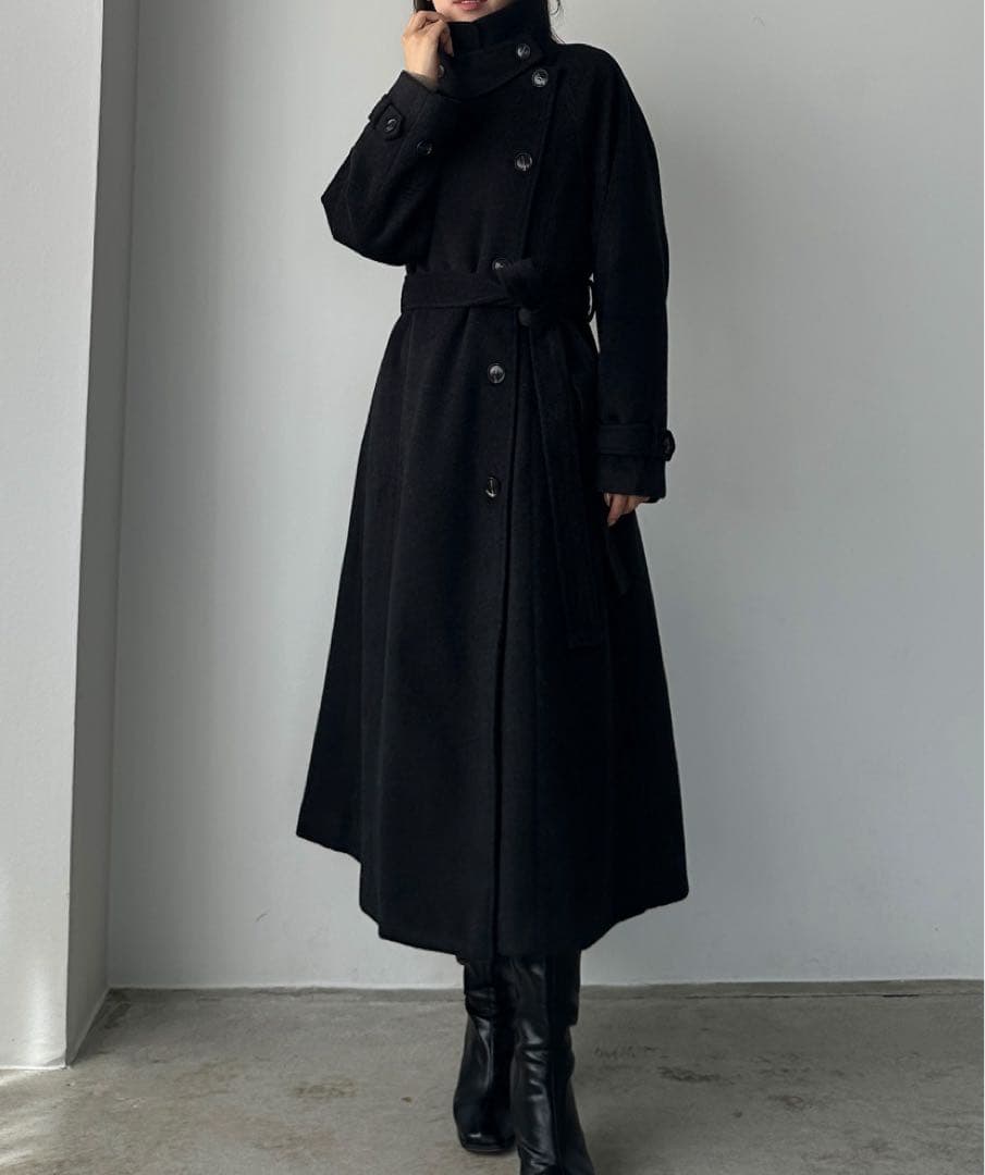 2wayハイネックウールライクウエストシェイプフレアコート　Mサイズ