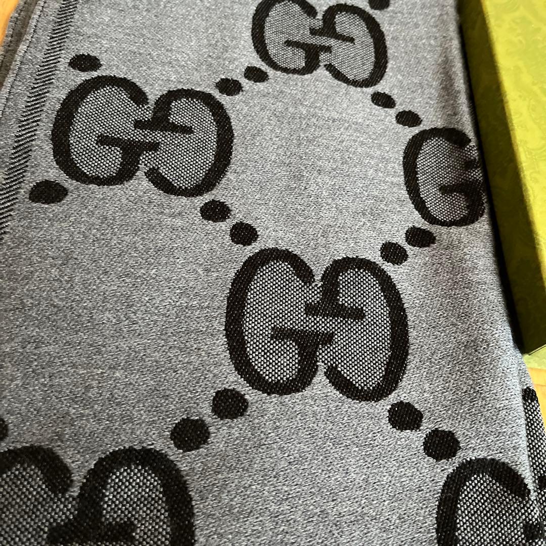 【試着のみ】GUCCI GGロゴ マフラー ストール　グレー ブラック